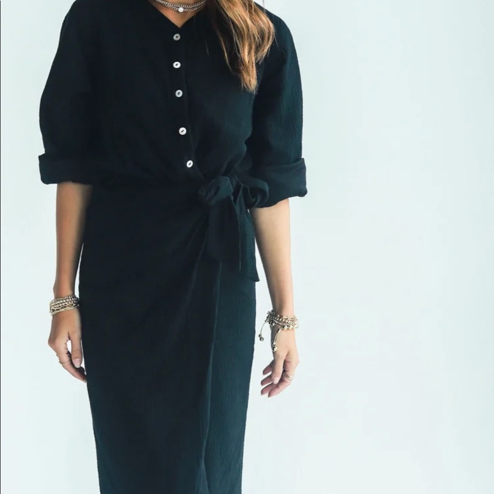 Black gauze wrap dress